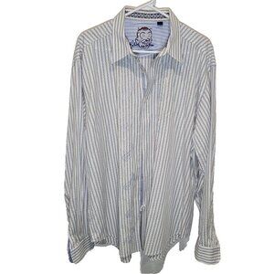 Robert Graham Large Knowledge Wisdom Truth White Striped Embroidered Dress Shirt
